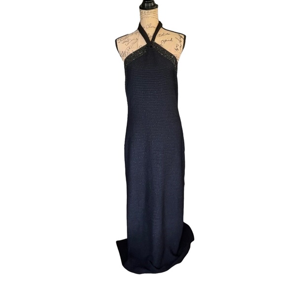St. John Dresses & Skirts - ST JOHN Evening Womens Size 6 Boucle Shimmer Full Length Lined Halter Dress